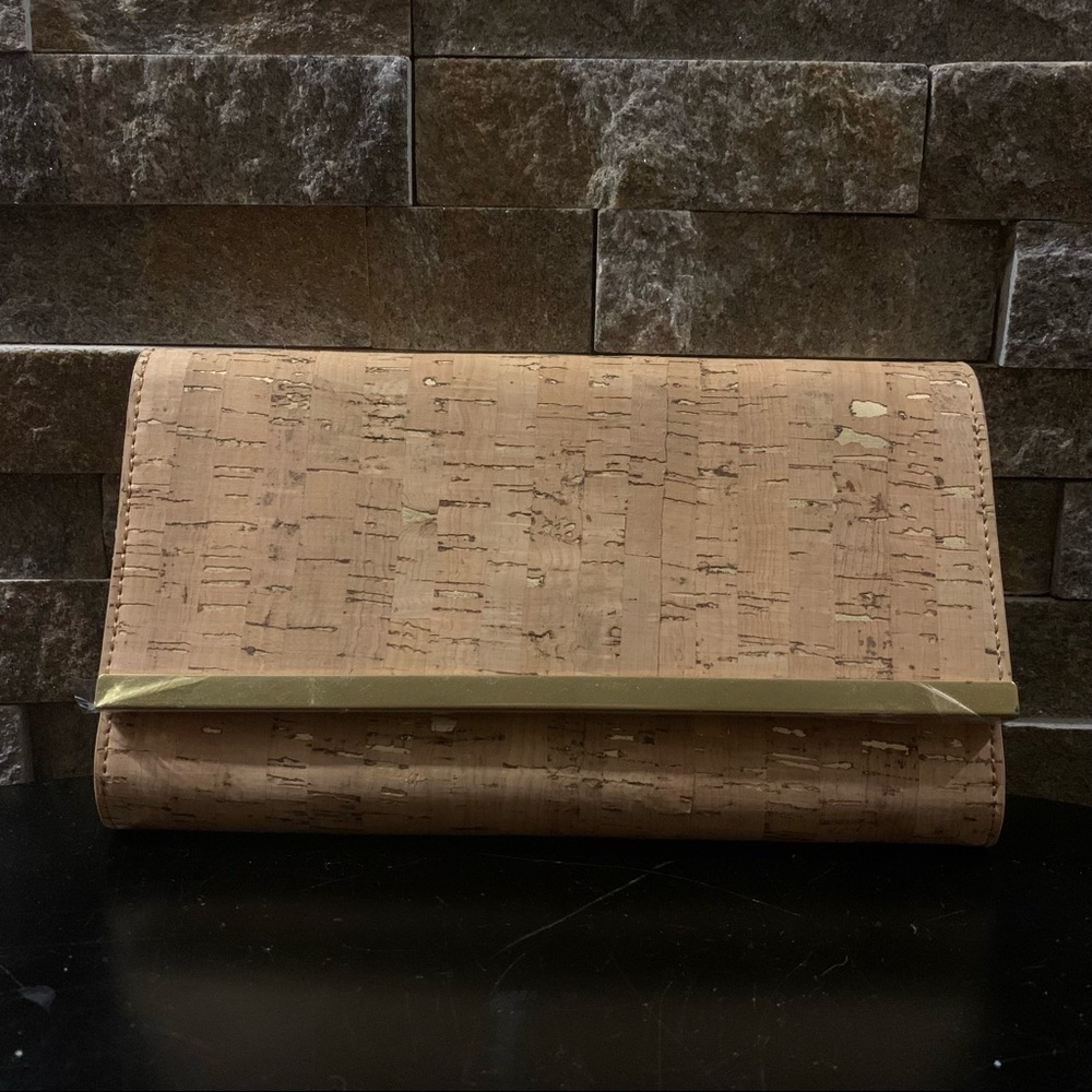 J Crew Cork NWT Crossbody Clutch Bag w/ Gold Trim